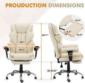 Chaise de <span class=keywords><strong>bureau</strong></span> chauffante blanche à massage 6 points Chaise d'ordinateur en cuir avec accoudoir et repose-pieds réglables - Product Image 3