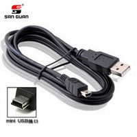 Muestra gratis 1m y 2m PVC USB Mini B Cable de carga y transferencia de datos de 5 pines para cámaras digitales MP3 MP4