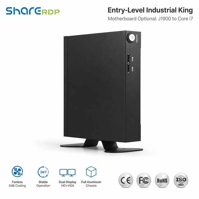 Sharerdp Cheapest Silent Compact Office Mini Industrial Box PC I3 16GB 64GB Ram DDR3 6U J1900 J1800 PC Mini for Hospital Medical