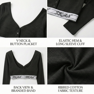 Vêtements de sport pour femmes à col en V et manches longues en tissu côtelé à séchage rapide, pour yoga, course, entraînement, gym, fitness et activités de plein air, vente en gros à prix bas - Product Image 4