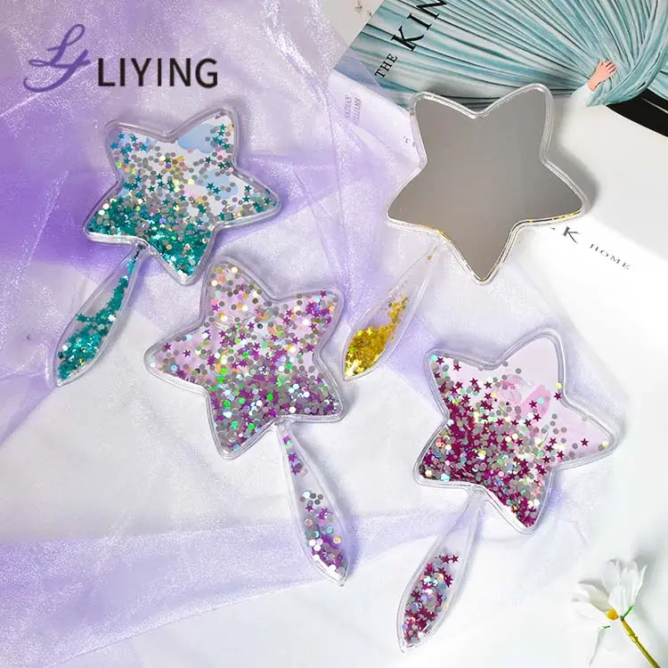 Lyder a forma di stella oro cieco personalizzato diamante Glitter carino personalizzato Mini specchio cosmetico tenuto in mano per il trucco con Logo
