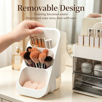 Boîte de rangement cosmétique de bureau grande capacité, multi-compartiments, pour le rangement des soins de la peau, avec gobelet amovible pour pinceaux de maquillage