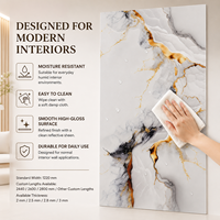 Panneau mural en PVC brillant MORLENX, imitation marbre onyx blanc, gris, champagne et or, pour décoration intérieure de luxe