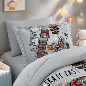 Juego de Ropa de Cama Infantil con Diseño de Skateboard, Edredón Acolchado con Tema Urbano para Niños, Decoración para Habitación Juvenil en Gris y Rojo - Product Image 6