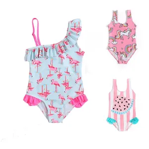baby girls Flamingo Dinosaur Floral rainbow Stripe print swimsuit summer fashion Bikini Kids One-Pieces Children Swimwear M649