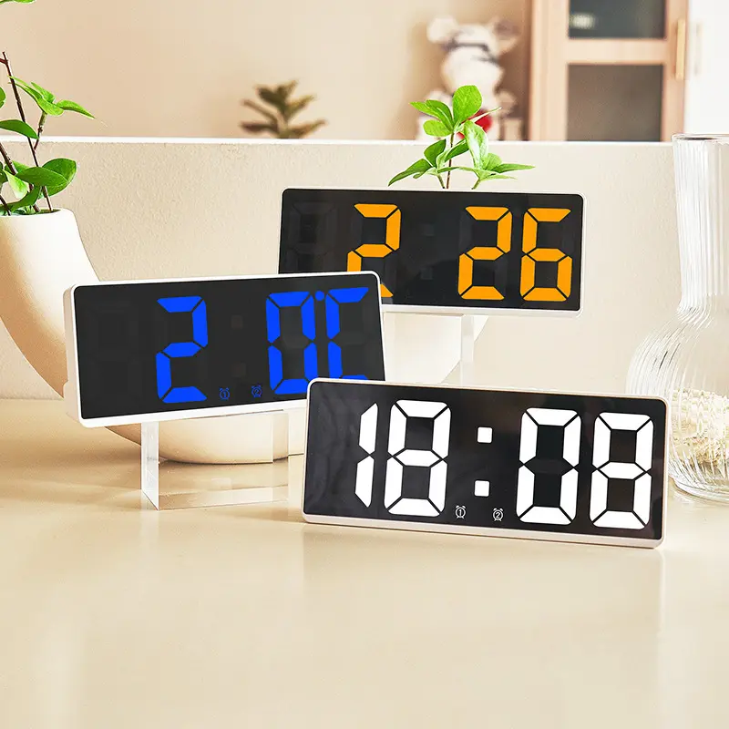 New Arrival 6628 big Digital led mirror bedroom Desktop clock 2 alarm Table Temperature Alarm clock