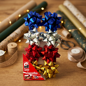 Ruban de Noël en polypropylène réutilisable Erpsl, motif étoile imprimé, 2 pouces, or, argent, rouge, bleu mélangé, lot de 12 - Product Image 4