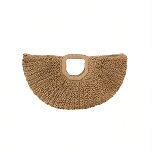 Borsa in Carta Intrecciata Semi-Circolare 46x33Cm, Borsa a Mano e a Tracolla - Product Image 1