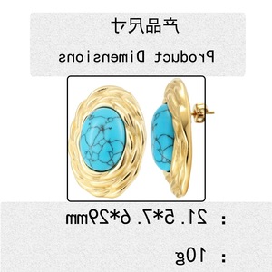 yunnique Fashion <b>Stud</b> Earrings Gold Turquoise Inlay Bezel Setting 18K <b>Titanium</b> Steel U Shaped Geometric Design - Product Image 2