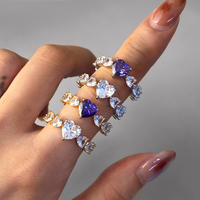 Anillos de Moda con Circonita Cúbica Brillante, Joyería Chapada en Oro, Anillo de Corazón para Mujer, Uso Diario