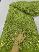 NI.AI Nouveau style Tissu en dentelle à sequins géométriques brodés, entièrement recouvert de sequins, tissu en dentelle perlée courte avec sequins