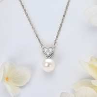Mariage nuptiale dames collier en argent Sterling 925 coeur Moissanite pendentif 8-9mm perle d'eau douce naturelle fiançailles classique