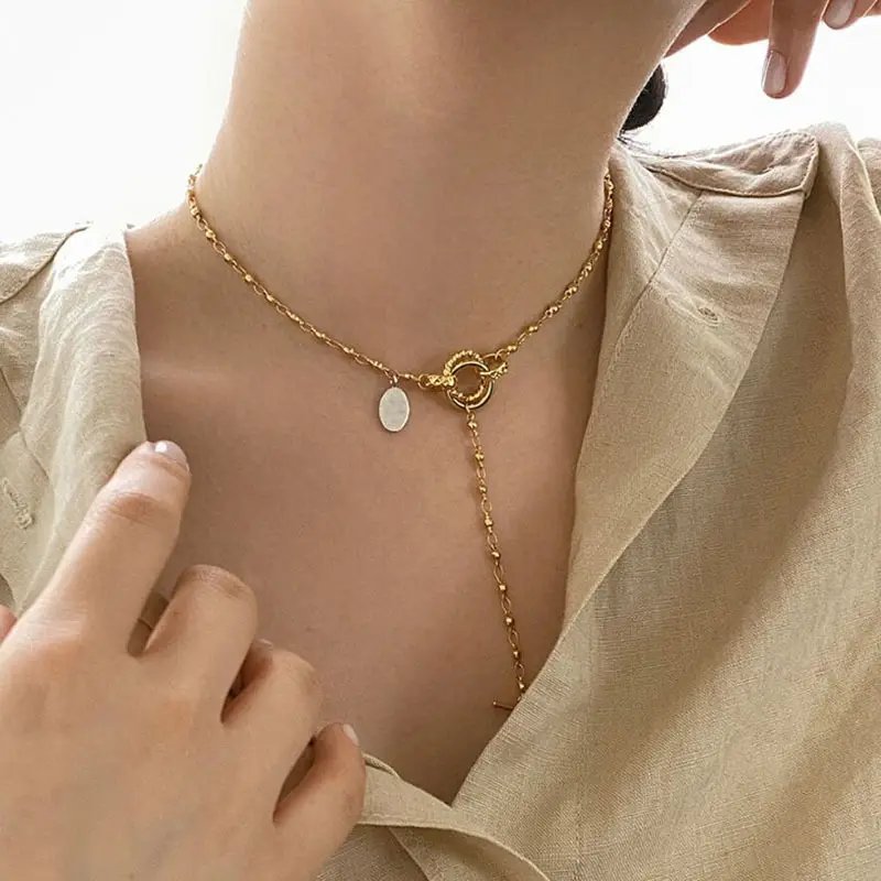 Mode Edelstahl Halskette Design Schmuck 18 Karat vergoldet koreanische Spleiß kette Perlenkette