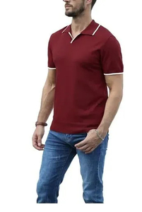 เสื้อโปโลคอวีสำหรับผู้ชายเสื้อโปโลแขนสั้นโพลีเอสเตอร์ลำลองมีสไตล์เสื้อโปโลเล่นกอล์ฟเฮนลี่ย์ทรงปกติ - Product Image 2