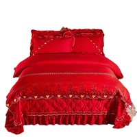 Parure de lit de luxe rouge en coton biologique naturel brodé avec housse de couette en bambou pour mariage
