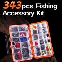 Kit d'accessoires de pêche SKM 343 pièces, boîte à pêche combinée avec matériaux en métal et PP, portable pour la pêche en lac et en rivière