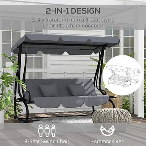 3-Seat açık sallanır sandalye, dönüştürme dorse, ayarlanabilir kanopi ile açık salıncak planör, çıkarılabilir yastık ve yastıklar - Product Image 3