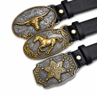 Boucle de ceinture en cuir noir et argent antique gravée avec un crâne de taureau Longhorn de style western cowboy, vente en gros