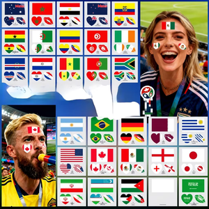 Nouveaux autocollants de tatouage pour le visage à transfert d'eau, thème drapeaux US-Canada-Mexique, pour les matchs de football, 2026 - Product Image 1