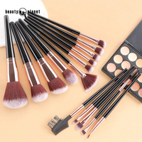 Ensemble de pinceaux de maquillage Beauty Planet Private Label, 15 pièces, fibres synthétiques de qualité supérieure, fond de teint rose et noir