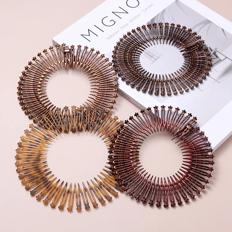 Effortless Beauty Flexible Plastic Circle Comb Stretch Hair Combs for Tortoise