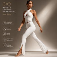 Ensemble de yoga InfinityCrossoverHalter pour femmes, soutien-gorge de sport, leggings évasés taille haute, confortable, respirant, tenue de sport, gym, contrôle du ventre, OEM