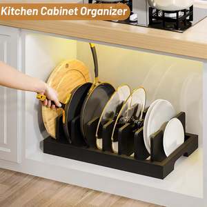 Bamboo Kitchen Organizer Pot Lid Storage <b>Rack</b> With Dividers Multi Function Desktop Storage Box For Tableware <b>Dishes</b> Tidy - Product Image 4