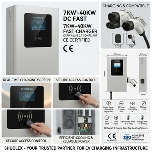 สถานีชาร์จรถยนต์ไฟฟ้าแบบติดผนัง 3 เฟส กำลังไฟ 7KW ถึง 40KW รองรับ OCPP 1.6J สำหรับยานยนต์สาธารณะ ได้รับการรับรองมาตรฐาน CE - Product Image 2