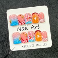 TSZS Faux Ongles à Presser 3D Fleur Faits Main Français Rose Courts avec Breloques Étoile de Mer Réutilisables pour Femmes