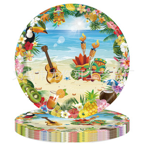 Kit de fête d'été sur le thème hawaïen, nappe jetable, assiettes, gobelets, couverts, fournitures de fête tropicales - Product Image 2