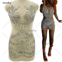 WDP-440 femmes strass robe élégante strass maille robe strass mariée Voile dentelle tissu pour robes