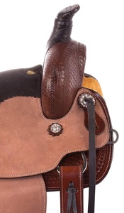 Selle de cheval pour jeunes Western Show en cuir marron avec têtière, rênes et collier de poitrine pour la course de barils et le roping - Product Image 3