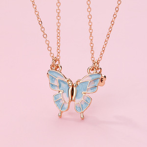 Magnetic Heart Puzzle Butterfly Charm Drip Oil Heart Pendent collana per coppie Best Friend Forever BFF collana per bambini - Product Image 2