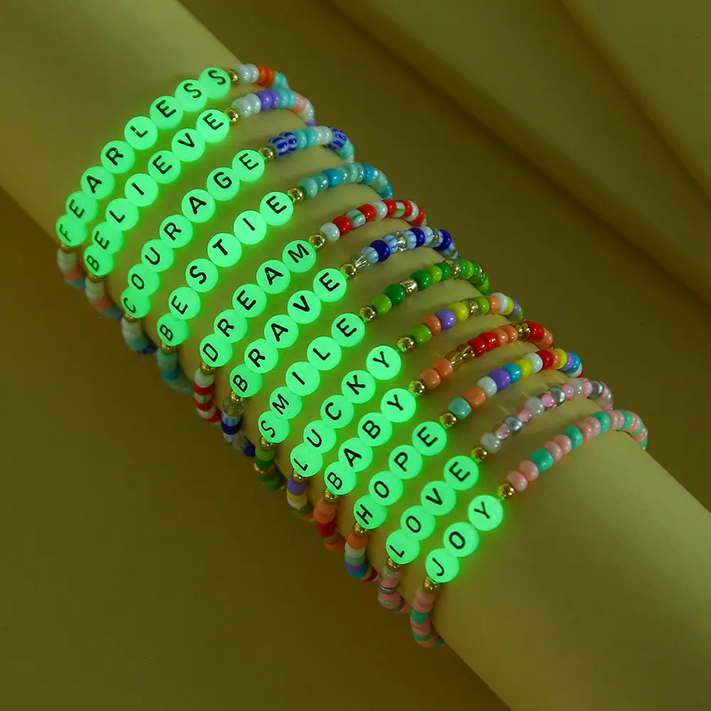 Boho beads for bracelet making seed beads Luminous beads fans bracelets Love Blessed name words stretch bracelet for women