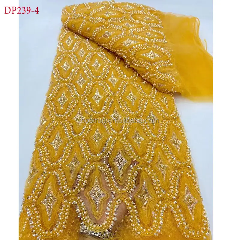 DP239 Spitzens toff neues Design 3D Perlen Französisch Spitze mit Steinen afrikanischen Hochzeits kleid Material