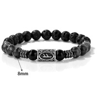 Bracelet Élastique Homme Tendance en Pierre de Lave 8mm et Labradorite Noire, Style Viking Runic, Charme Nordique Rétro