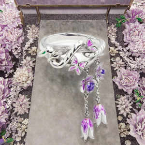 Bague de Mariage de Luxe pour Femme en Argent Sterling 925 Rhodié, Ornée d'Améthyste Violette et d'Émail, Motif Fleur, Serpent et Pompon, par un Créateur de Bijoux Raffinés - Product Image 3