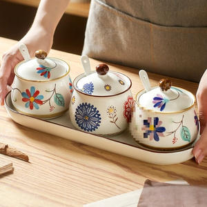 Ensemble de pots à épices chinois en céramique pour la cuisine domestique, comprenant un pot à huile de piment - Product Image 2