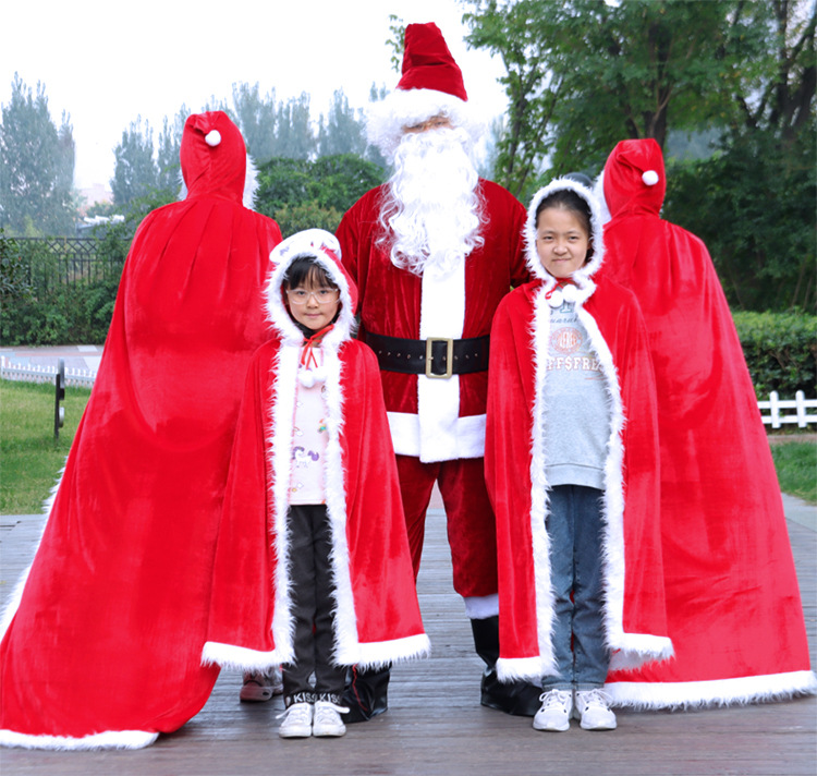 Cosplay costume party Christmas adult cloak cape hooded gold velvet Santa Claus clothes