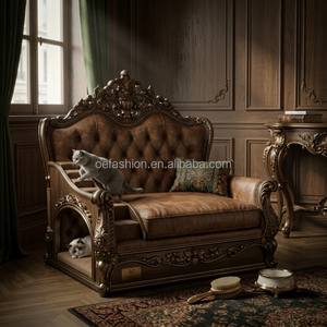 Cama de Lujo para Mascotas de Dos Niveles, Estilo Rococó Francés, en Terciopelo, para Hotel |   Sofá para Gatos de Madera Maciza Hecho a Medida con Espacio para Dormir |   Equipo de Mobiliario Comercial OEM - Product Image 6