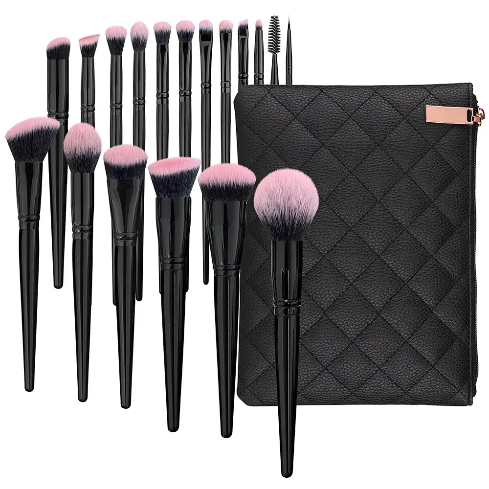 2023 high quality 18 Pcs wooden black handle makeup brushes Travel custom logo makeup brush set private label brush set makeup