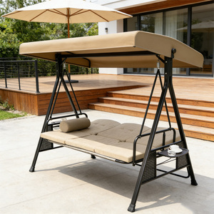 Sedia a Dondolo Moderna in Metallo per Esterni con Cuscini Impermeabili - Design a Doppio Dondolo per Cortile di Villa e Terrazza - 3 Posti - Product Image 2