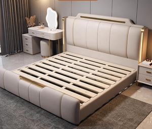 आधुनिक लक्जरी शादी के सोफे लकड़ी के फ्रेम बिस्तर डबल डिज़ाइन उच्च अंत नरम अप-होल्स्टर्ड बेड का नेतृत्व किया - Product Image 3