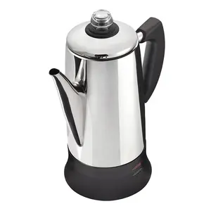 12 CUPS Camping Coffee Pot Silver Body with Stainless Steel 304 Lids Coffee Maker Electric Coffee Percolator