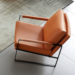 Divano Singolo Moderno Industriale Quadrato in Ecopelle Marrone, Garanzia di 3 Anni, Telaio in Metallo Nero per Soggiorno - Product Image 3