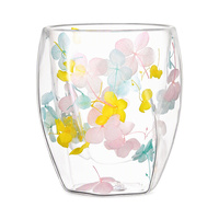 Gobelet en verre à double paroi avec fleurs séchées à l'intérieur, verre transparent pour boire de l'eau ou du jus, cadeau pour la maison et la cuisine