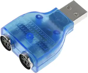 用于键盘鼠标连接器的USB至PS/2转换器蓝色USB公到双PS2母适配器