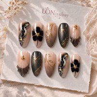 Ongles à presser en acrylique faits main, courbe amande moyenne, style French, pour manucure à domicile, couverture complète PMMA 3D, réutilisables, 10 pièces