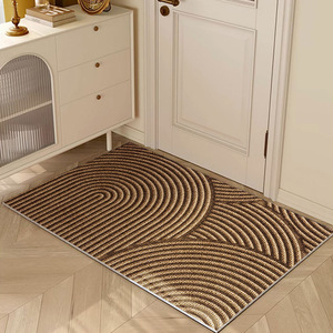 Paillasson minimaliste en PVC à boucles, motif géométrique abstrait rayé, antidérapant, résistant aux taches, rectangulaire, pour entrée de maison - Product Image 2