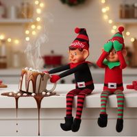 Poupée de Noël prête à être expédiée, accessoire de Noël, poupée en peluche à longues jambes, noire et verte, pour la décoration de l'étagère de Noël